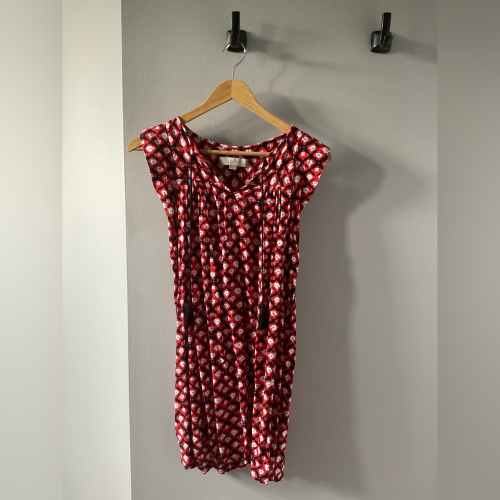LOFT Red and Black Geometric Midi Dress